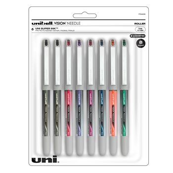 uni-ball Vision Needle Rollerball Pens, Fine Point, 0.7mm, Assorted Colors, 8/Set