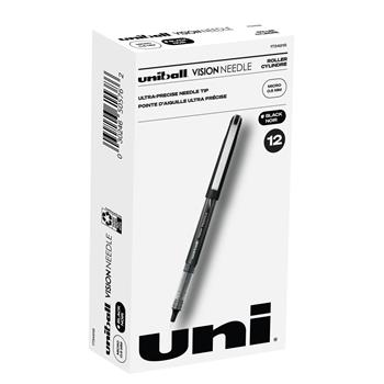 uni-ball Vision Needle Rollerball Pens, Micro Point, 0.5mm, Black, 12 Count