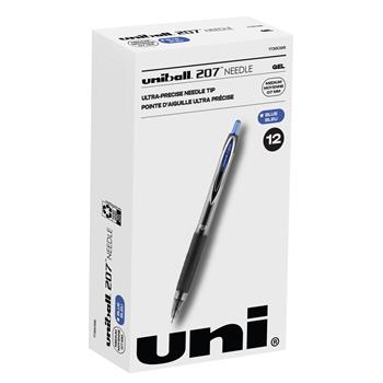 uni-ball 207 Needle Retractable Gel Pens, Medium Point, 0.7mm, Blue, 12 Count