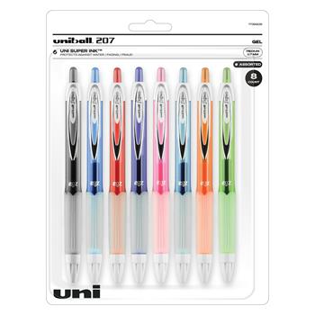 uni-ball 207 Fashion Retractable Gel Pens, Medium Point, 0.7mm, Assorted, 8/Set