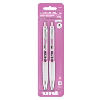 uni-ball 207 Pink Ribbon Retractable Gel Pens, Medium Point, 0.7mm, Black, 2/Pack