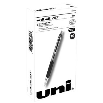 uni-ball 207 Retractable Gel Pens, Bold Point (1.0mm), Black, 12 Count