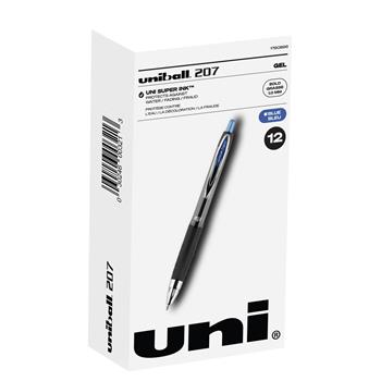 uni-ball 207 Retractable Gel Pens, Bold Point (1.0mm), Blue, 12 Count