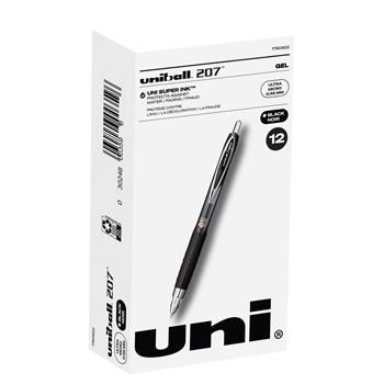 uni-ball 207 Retractable Gel Pens, Ultra Micro Point, 0.38mm, Black, 12 Count
