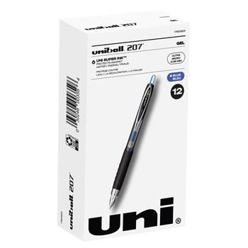 uni-ball 207 Retractable Gel Pens, Ultra Micro Point, 0.38mm, Blue, 12 Count