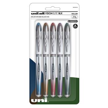 uni-ball Vision Elite BLX Rollerball Pens, Bold Point, 0.8mm, Assorted BLX Ink, 5/Set