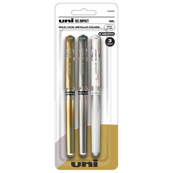 uni-ball Signo Gel Impact Pens, Bold Point, 1.0mm, Assorted Metallic, 3/Set