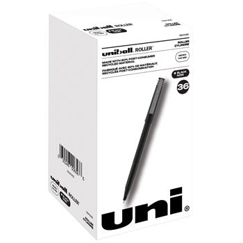 uni-ball Roller Rollerball Pens, Micro Point, 0.5mm, Black, 36/Box