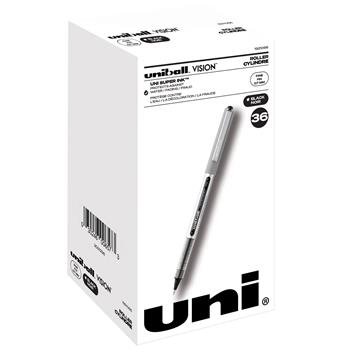uni-ball Vision Rollerball Pens, Fine Point, 0.7mm, Black, 36/Pack