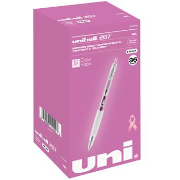 uni-ball 207 Pink Ribbon Retractable Gel Pens, Medium Point, 0.7mm, Black, 36/Pack