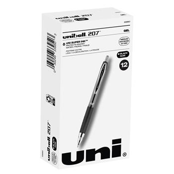 uni-ball 207 Retractable Gel Pens, Medium Point, 0.7mm, Black, 12 Count