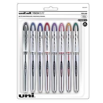 uni-ball Vision Elite Rollerball Pens, Micro Point, 0.5mm, Assorted Colors, 8/Set
