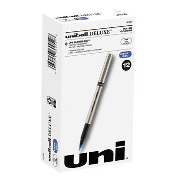 uni-ball Deluxe Rollerball Pens, Fine Point, 0.7mm, Blue, 12 Count