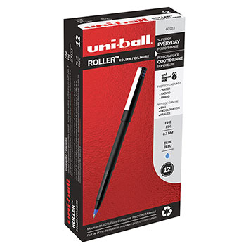 uni-ball Roller Ball Stick Dye-Based Pen, Blue Ink, Fine, Dozen