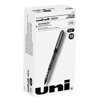 uni-ball Vision Rollerball Pens, Micro Point (0.5mm), Black, 12 Count