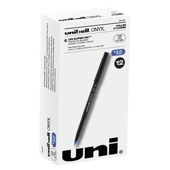 uni-ball Onyx Rollerball Pens, Fine Point, 0.7mm, Blue Ink, 12 Count