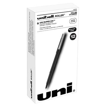 uni-ball Roller Rollerball Pens, Micro Point, 0.5mm, Black, 12 Count