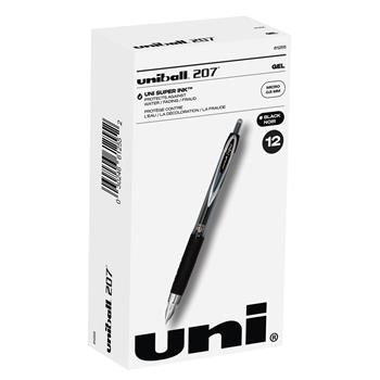 uni-ball 207 Retractable Gel Pens, Micro Point, 0.5mm, Black, 12 Count