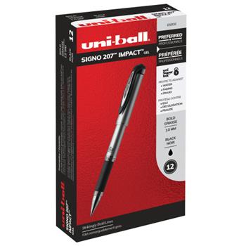 uni-ball 207 Impact Gel Pens, Bold Point, 1.0mm, Black, 12 Count