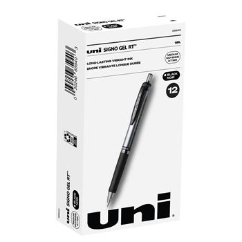 uni-ball Signo RT Gel Pens, Medium Point, 0.7mm, Black, 12 Count