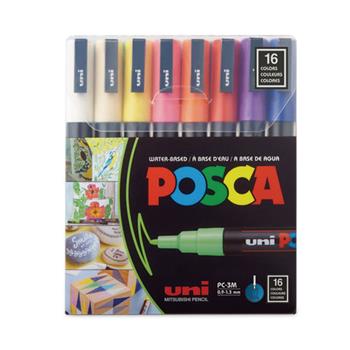 uni-ball POSCA PC-3M Water-Based Paint Markers, Reversible Fine Tip, 0.9-1.3mm, Assorted Colors, 16/Pack