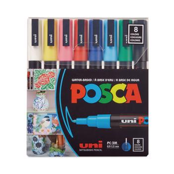 uni-ball POSCA PC-3M Water-Based Paint Markers, Reversible Fine Tip, 0.9-1.3mm, Assorted Colors, 8/Pack