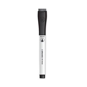 U Brands Chisel Tip Low-Odor Dry Erase Markers with Erasers, Broad Chisel Tip, Black, Dozen