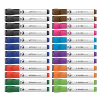 U Brands Chisel Tip Low-Odor Dry Erase Markers with Erasers, Broad Chisel Tip, Assorted Colors, 24/Pack