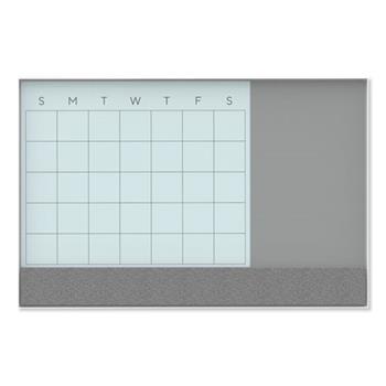 U Brands 3N1 Magnetic Glass Dry Erase Combo Board, 24&quot; x 18&quot;, Month View, White Surface and Frame