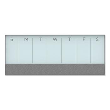 U Brands 3N1 Magnetic Glass Dry Erase Combo Board, 14.25&quot; x 35&quot;, Week View, White Surface and Frame