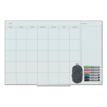 U Brands Floating Glass Dry Erase Undated One Month Calendar, 36&quot; x 24&quot;, White