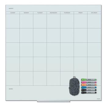 U Brands Floating Glass Dry Erase Undated One Month Calendar, 36&quot; x 36&quot;, White