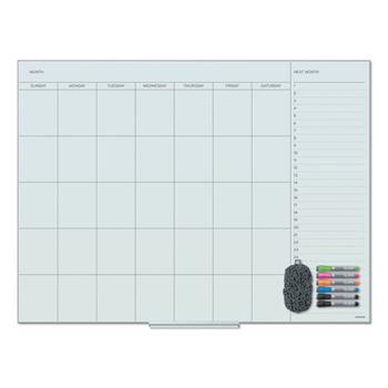 U Brands Floating Glass Dry Erase Undated One Month Calendar, 48&quot; x 36&quot;, White