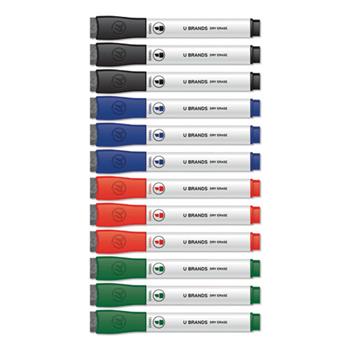 U Brands Chisel Tip Low-Odor Dry Erase Markers with Erasers, Broad Chisel Tip, Assorted Colors, 12/Pack