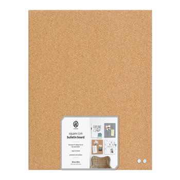 U Brands Square Cork Bulletin Board, 14&quot; x 14&quot;, Frameless, Natural, Push Pins Included