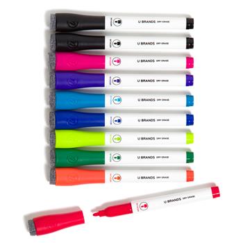 U Brands Dry Erase Marker, Medium Tapered Point, Assorted Colors, 10/Pack