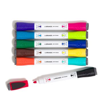 U Brands Dry Erase Markers, Bold Chisel Point, Assorted Colors, 6/Pack