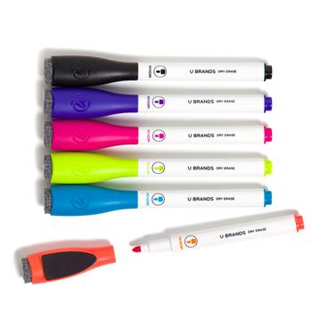 U Brands Dry Erase Markers, Medium Tapered Point, Assorted Colors, 6/Pack
