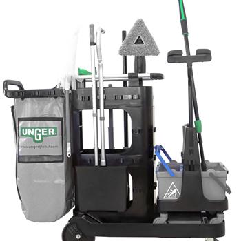 Unger DeepCleanRX Janitorial Cart System with Wheels, Black