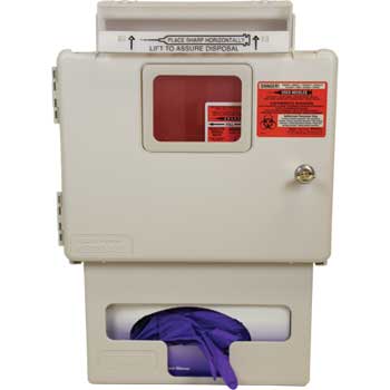 Unimed-Midwest Complete In-Room System: Locking Wall Mount Unit, 5 Qt Sharpstar Sharps Container, and Large Glove Box Dispenser