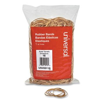 Universal Rubber Bands, Size 18, 0.04&quot; Gauge, Beige, 1 lb Box, 1,600/Pack
