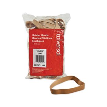 Universal Rubber Bands, Size 107, 0.06&quot; Gauge, Beige, 1 lb Box, 40/Pack