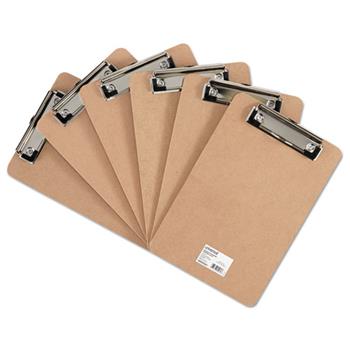 Universal Hardboard Clipboard with Low-Profile Clip, 0.5&quot; Clip Capacity, Holds 5 x 8 Sheets, Brown, 6/Pack