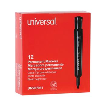 Universal Chisel Tip Permanent Marker, Broad Chisel Tip, Black, Dozen