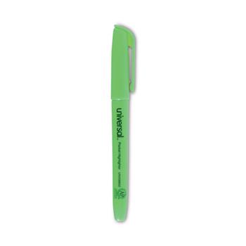 Universal Pocket Highlighters, Fluorescent Green Ink, Chisel Tip, Green Barrel, Dozen