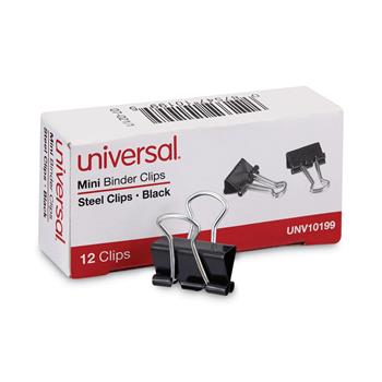 Universal Binder Clips, Mini, Black/Silver, 12/Box