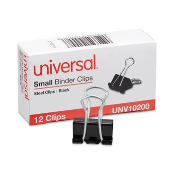 Universal Binder Clips, Small, Black/Silver, 12/Box