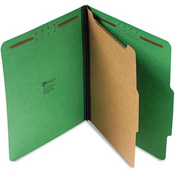 W.B. Mason Co. Pressboard Folder, Letter, Four-Section, Emerald Green, 10/Box