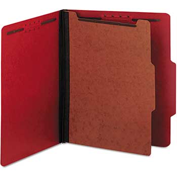 W.B. Mason Co. Pressboard Classification Folders, Letter, Four-Section, Ruby Red, 10/Box