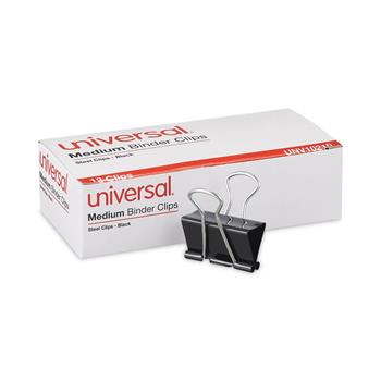 Universal Binder Clips, Medium, Black/Silver, 12/Box